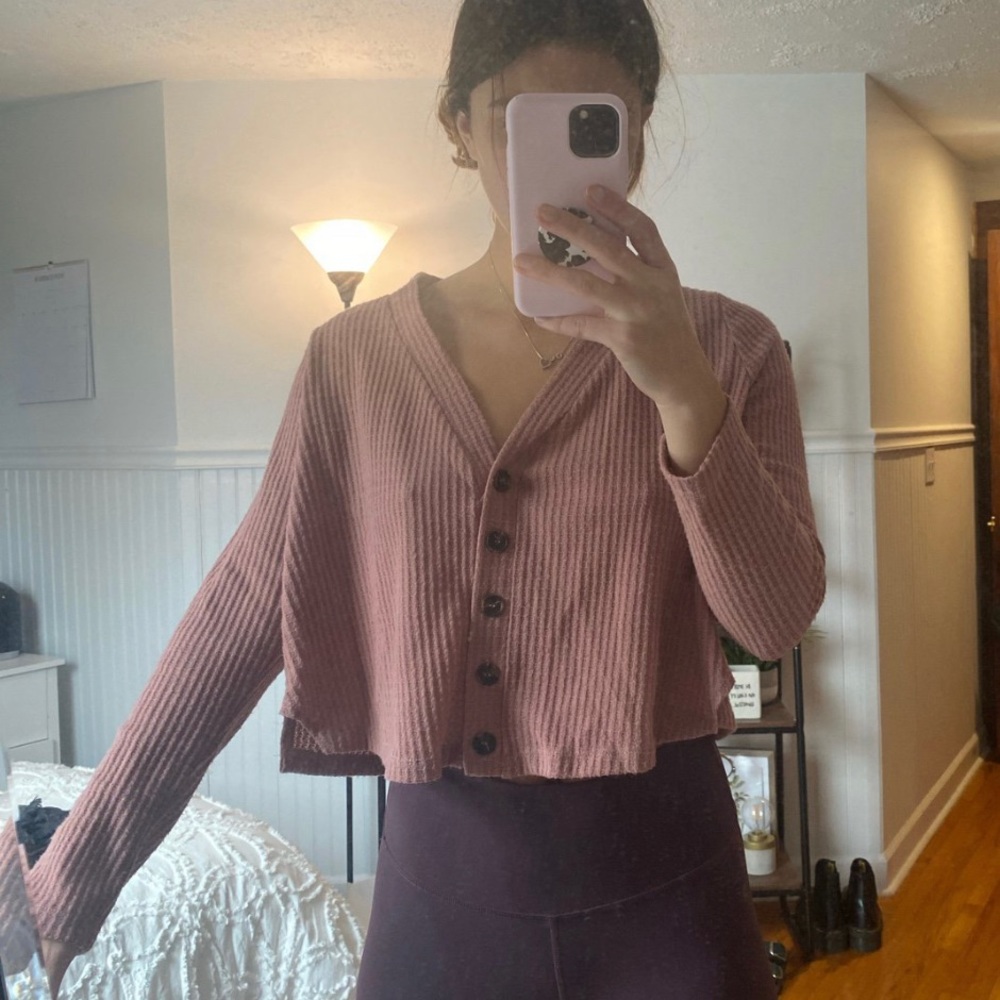 Pink button up cropped sweater